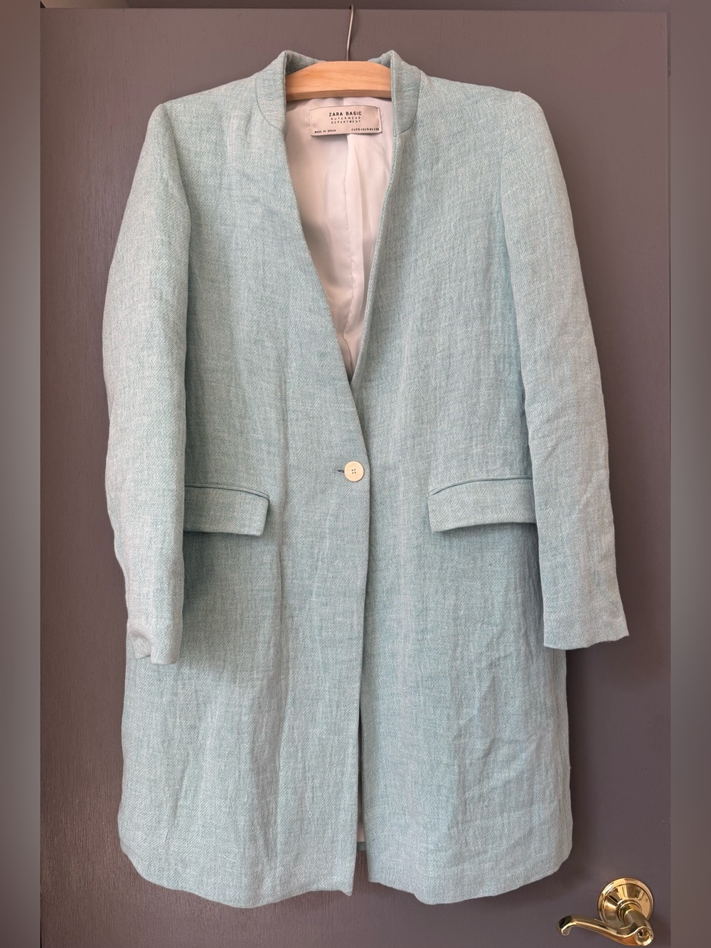 Zara Mint/Aqua Green Longline Single-Button Blazer Coat
